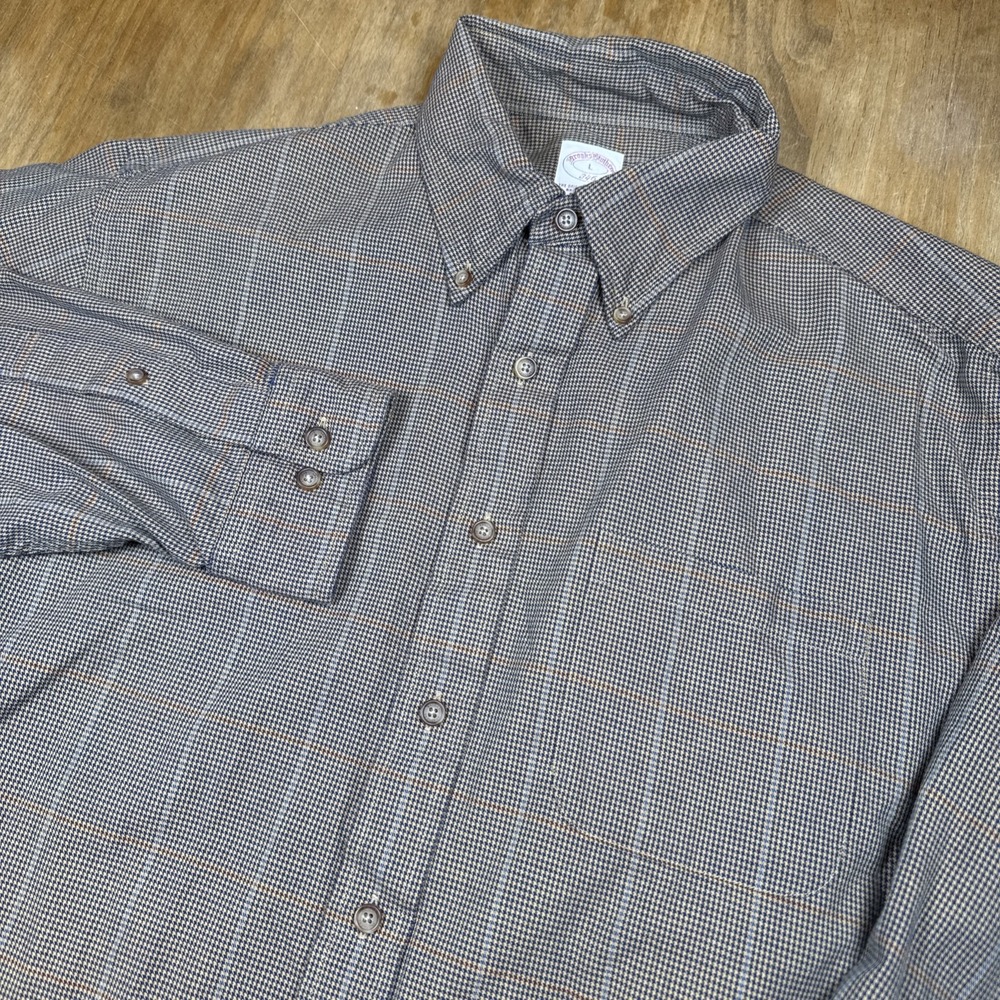 Brooks Brothers 346 Wool Blend Flannel Plaid Button Down Shirt Mens Lg Brown